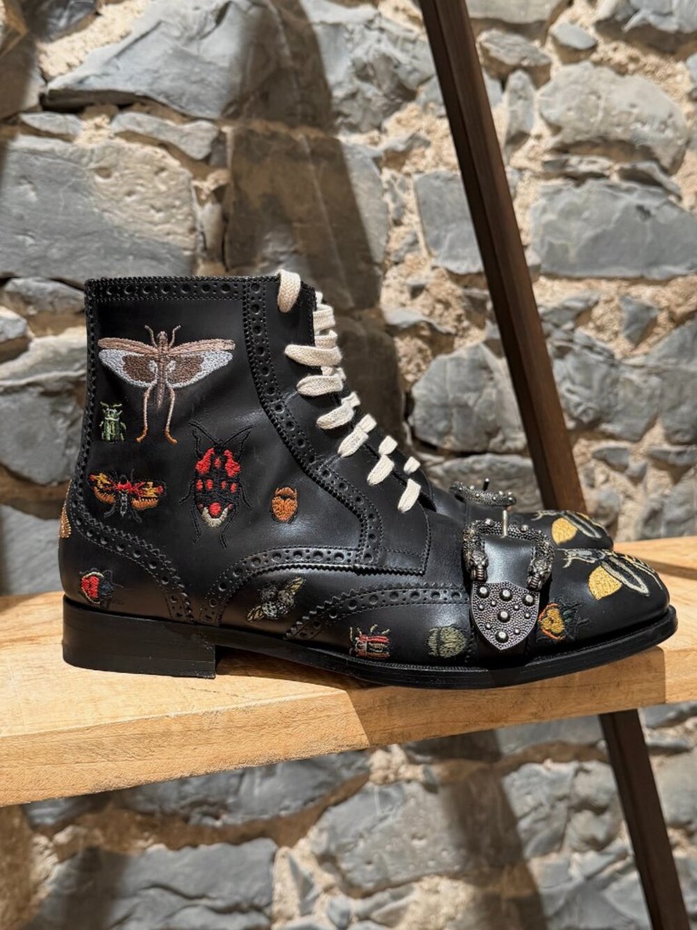 Gucci Black Queercore Insect Embroidered Brogue Boots